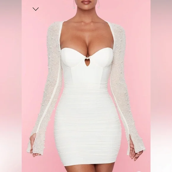 mini long sleeve formal dresses La Lune Long Sleeve Backless Mini Dress | Cream | Dresses